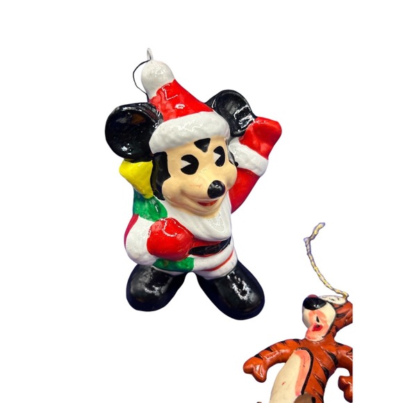 Vtg Disney Wooden Christmas Ornaments Santa Mickey Pooh  3" characters 4pc - Picture 2 of 10